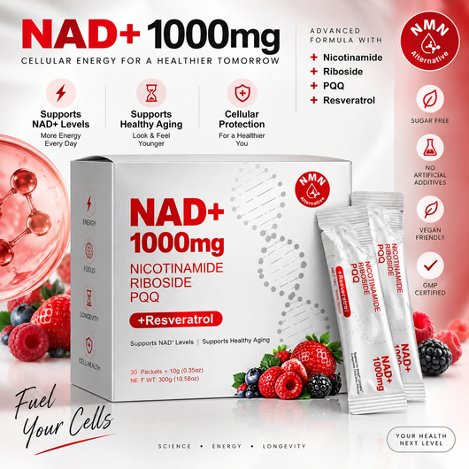 NAD+ 1000mg - Suplemento Avanzado de Energía Celular con Resveratrol (30 Sobres)